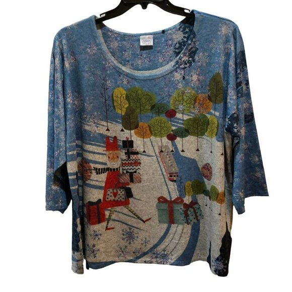 Et Lois Womens 2X Santa Claus Holiday Christmas 3/4 Sleeve Top T Shirt Tee USA - Picture 1 of 8